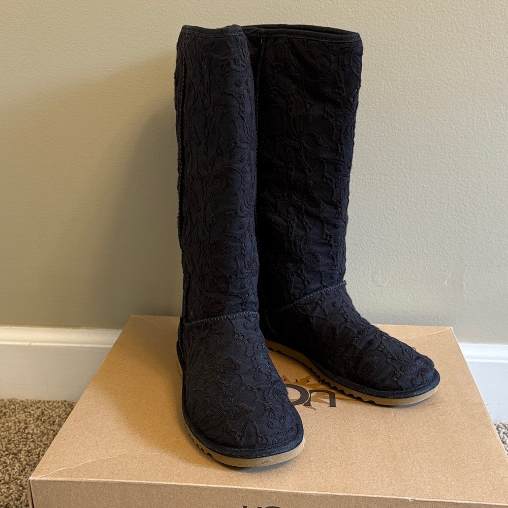 UGG Black Embroidered Tall Boots – Size 5.5